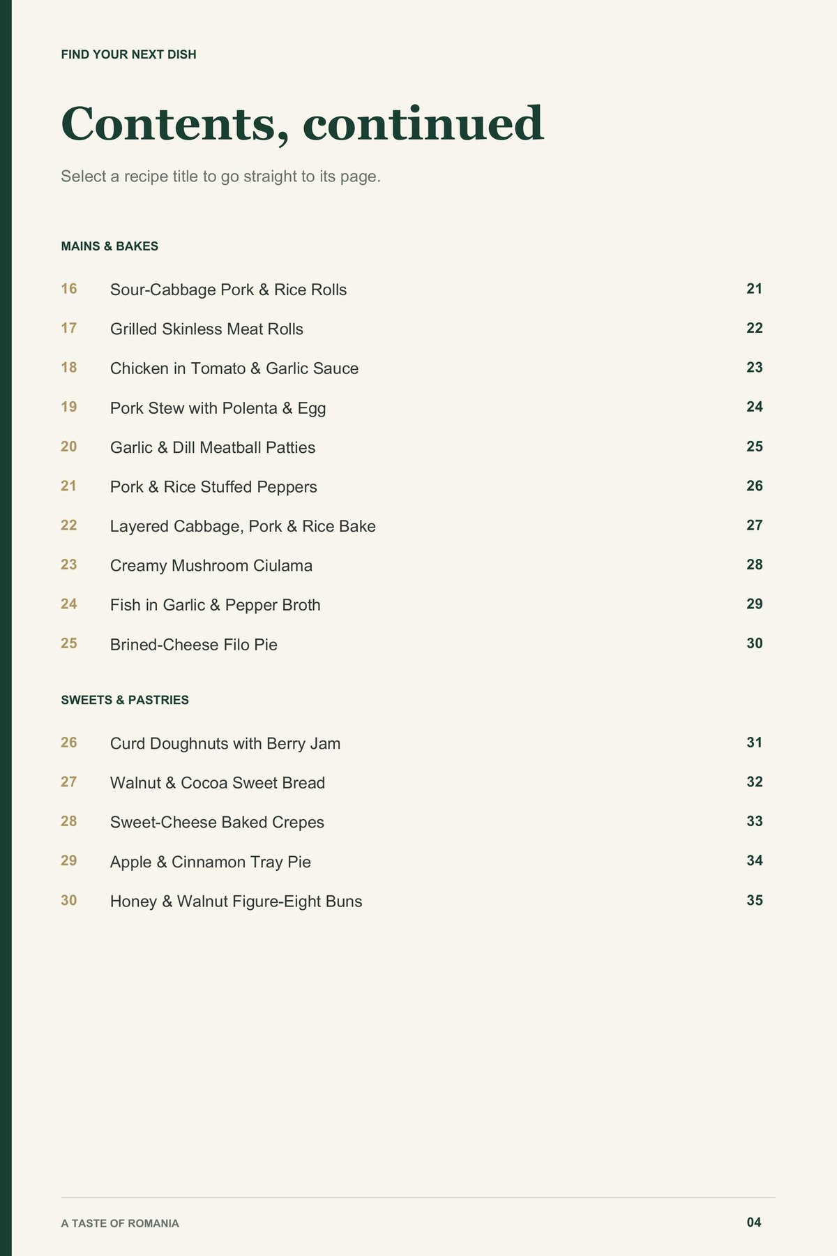Contents, page 2 from A Taste of Romania