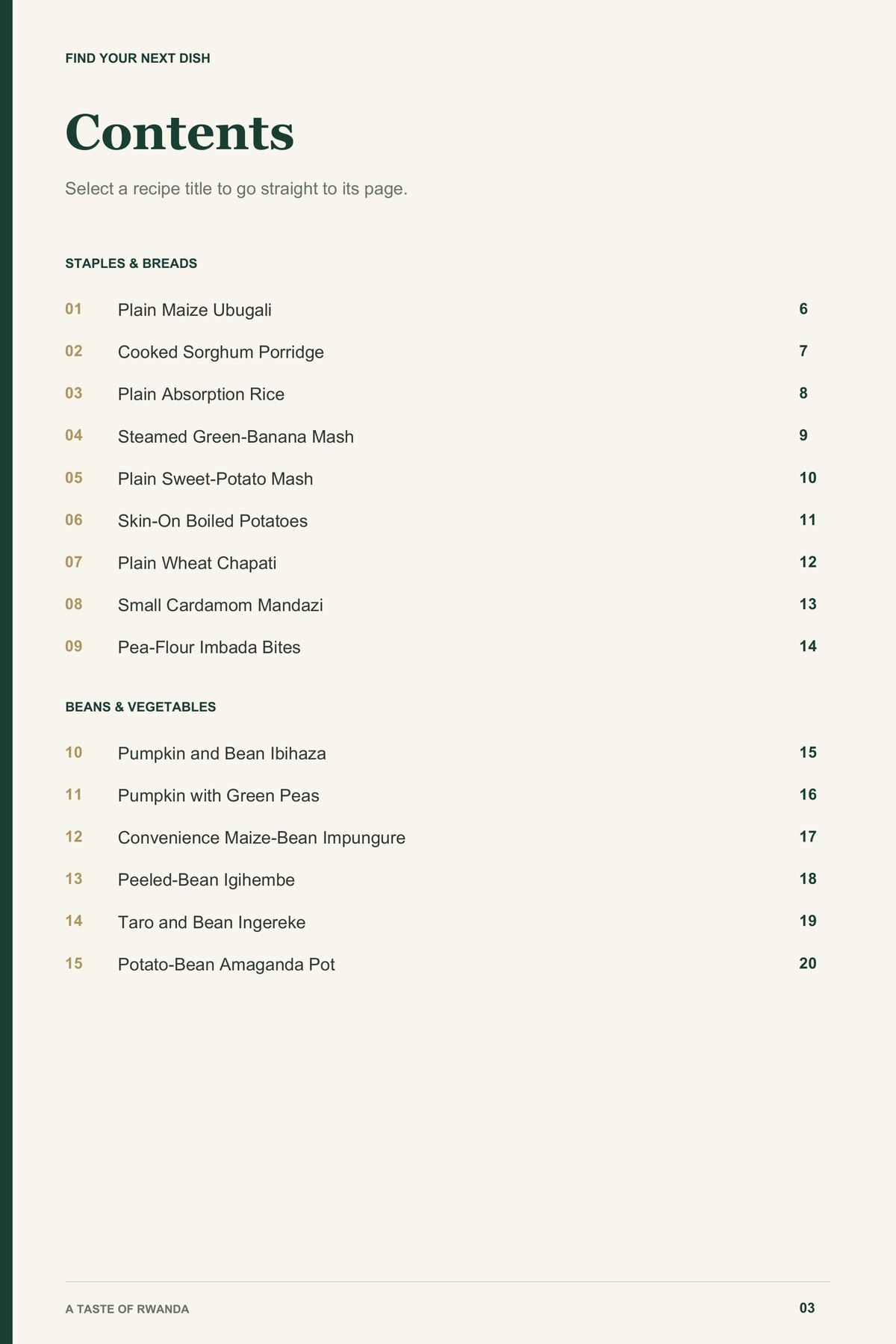 Contents, page 1 from A Taste of Rwanda