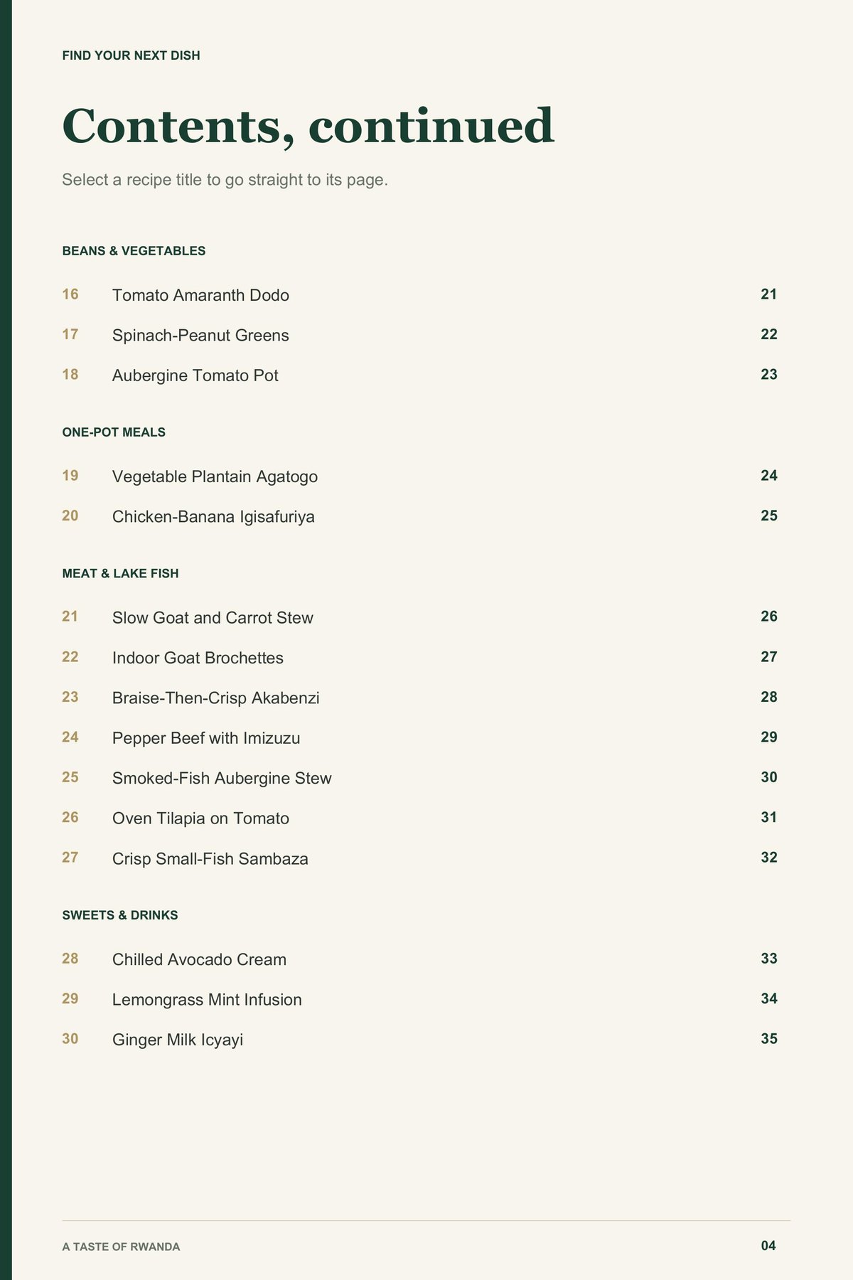 Contents, page 2 from A Taste of Rwanda