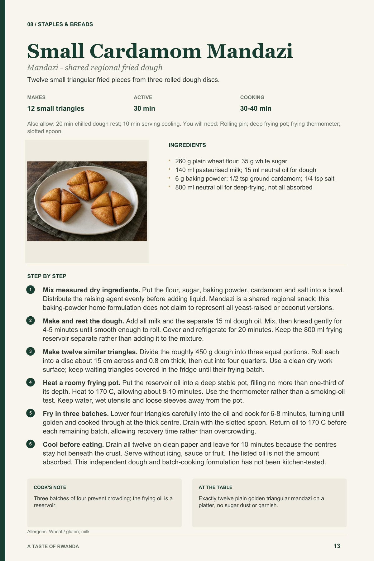 Small Cardamom Mandazi recipe page from A Taste of Rwanda