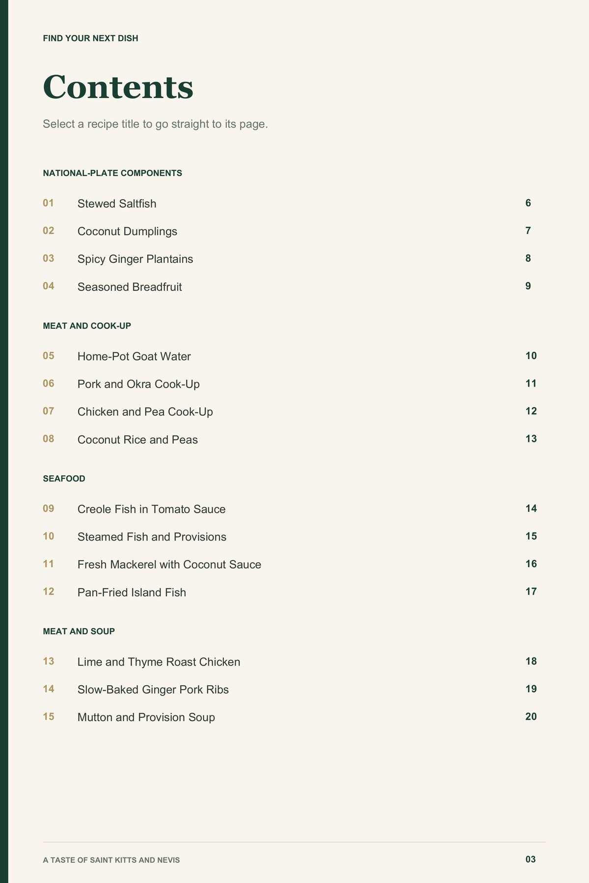 Contents, page 1 from A Taste of Saint Kitts and Nevis
