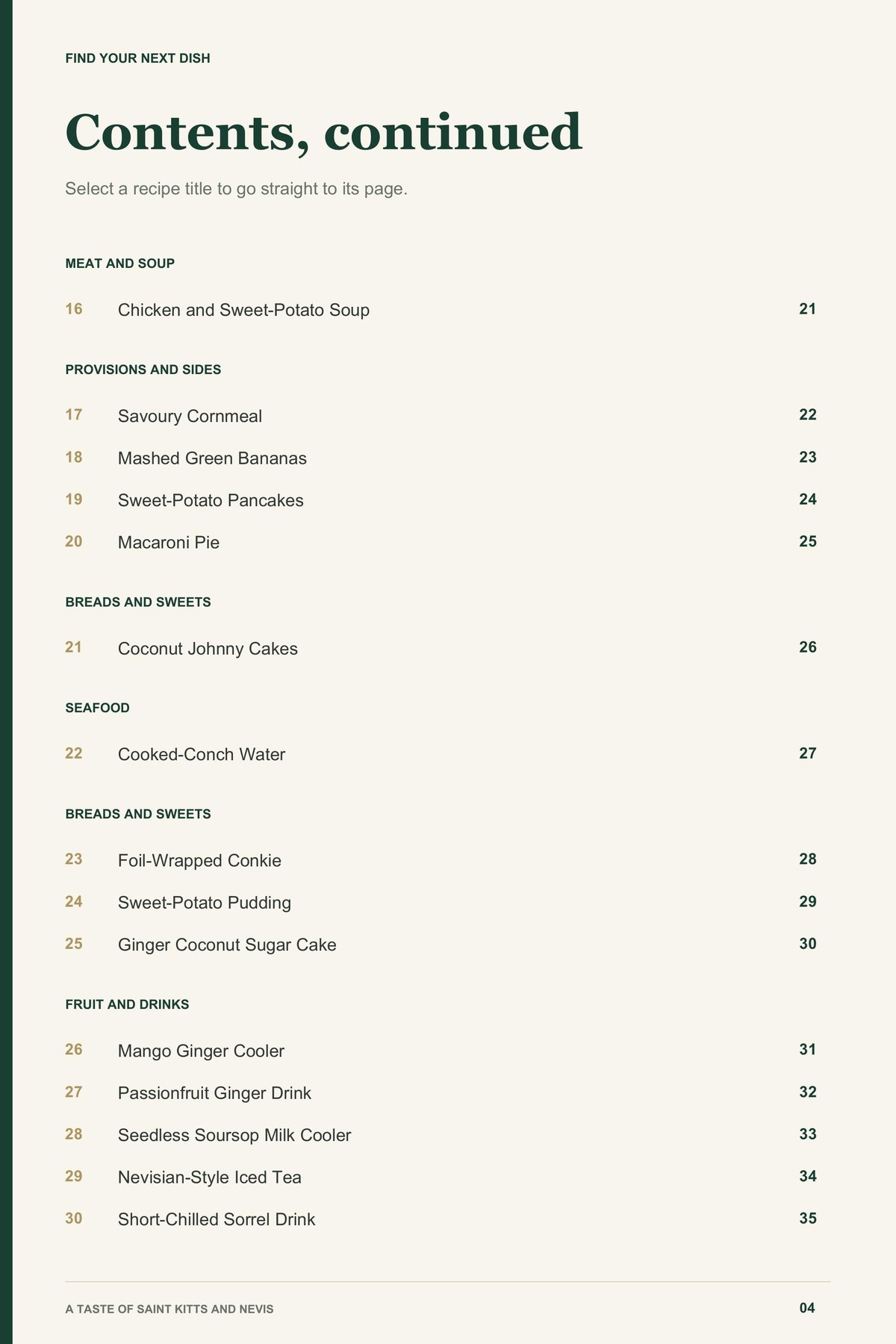 Contents, page 2 from A Taste of Saint Kitts and Nevis