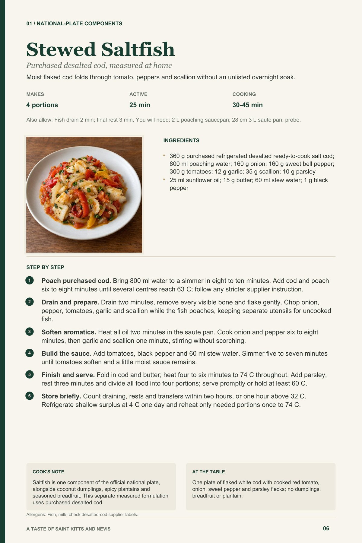 Stewed Saltfish recipe page from A Taste of Saint Kitts and Nevis