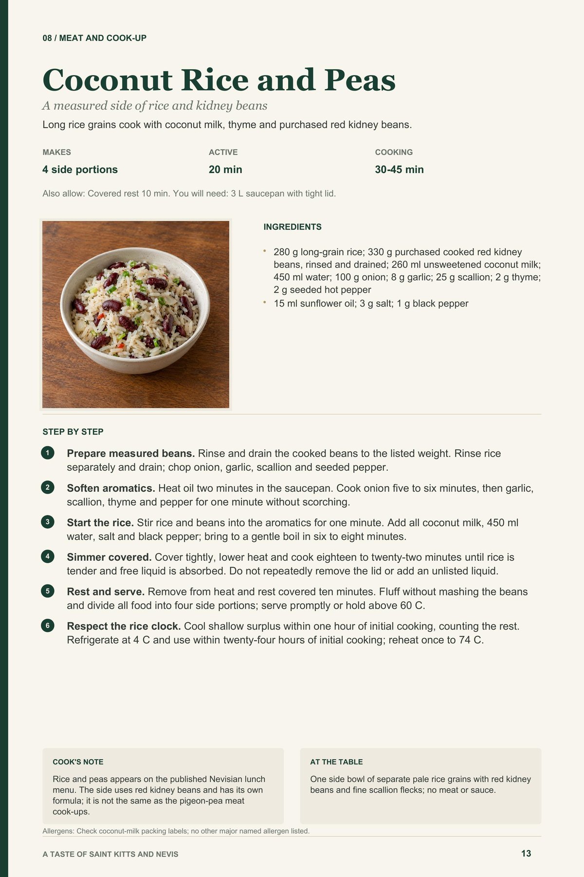Coconut Rice and Peas recipe page from A Taste of Saint Kitts and Nevis
