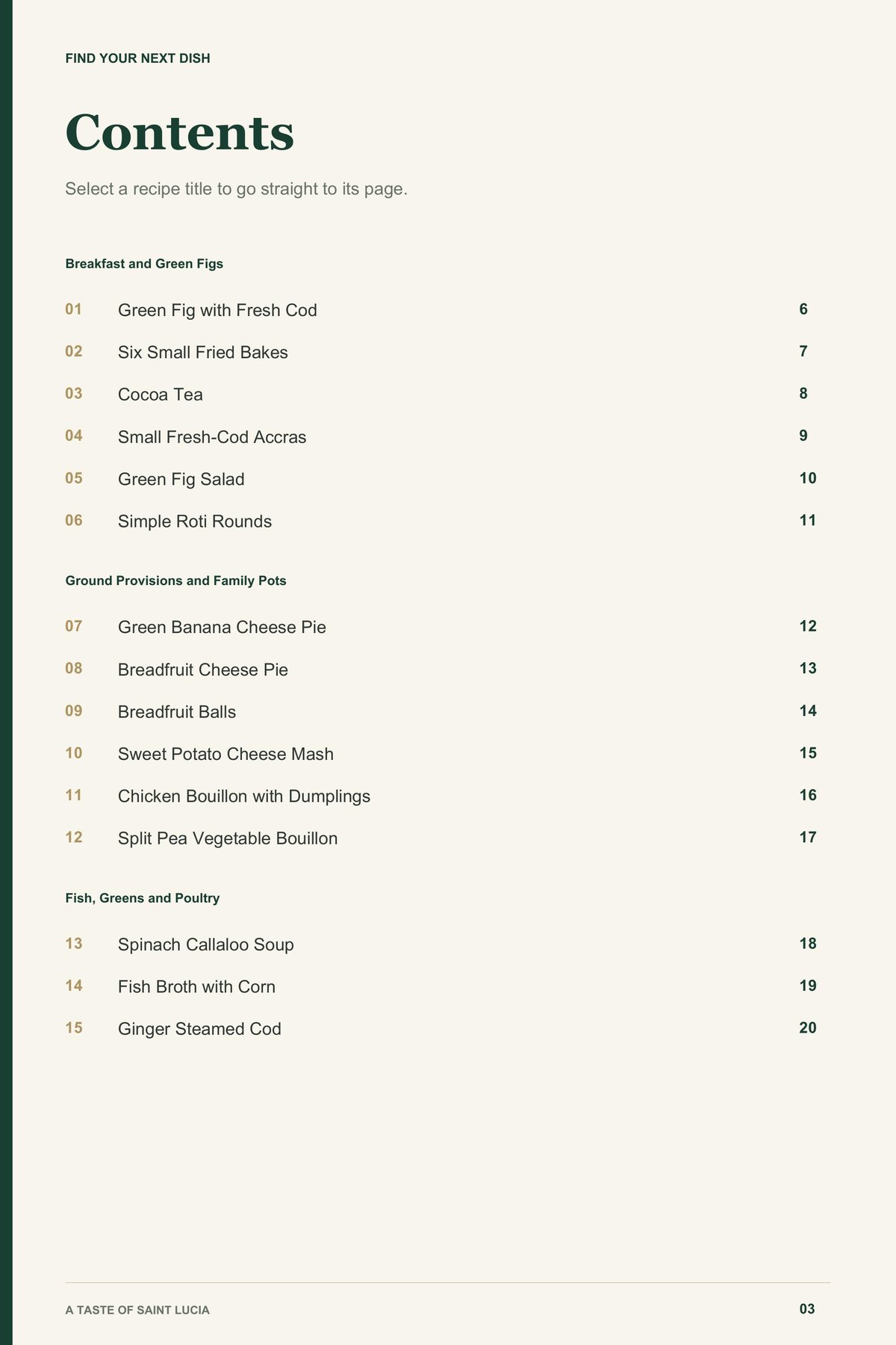 Contents, page 1 from A Taste of Saint Lucia