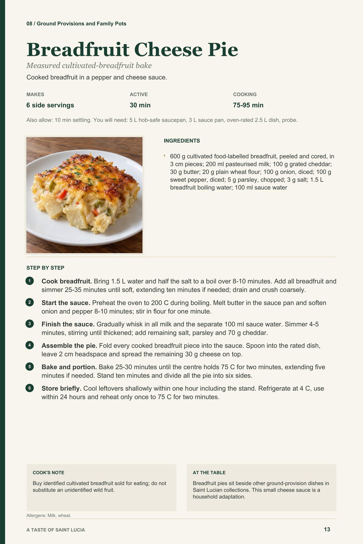 Breadfruit Cheese Pie recipe page from A Taste of Saint Lucia