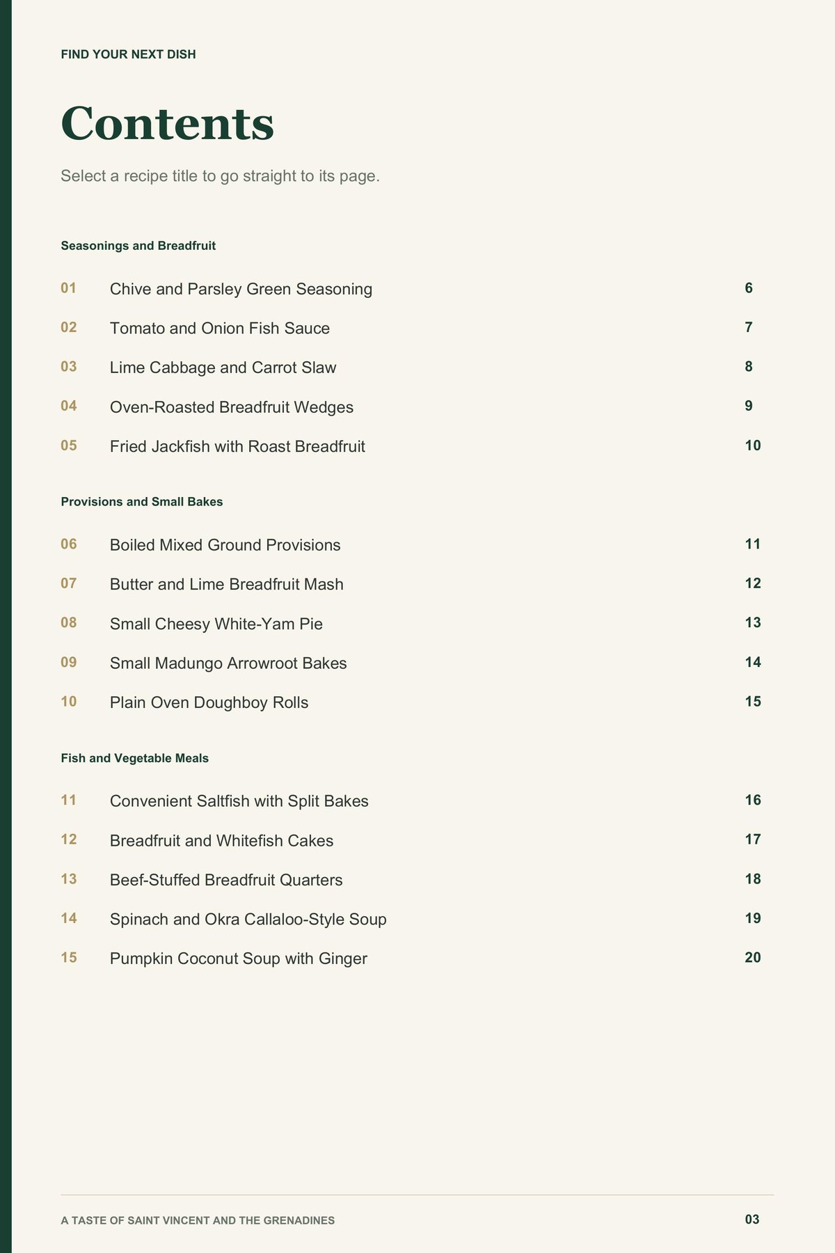 Contents, page 1 from A Taste of Saint Vincent and the Grenadines