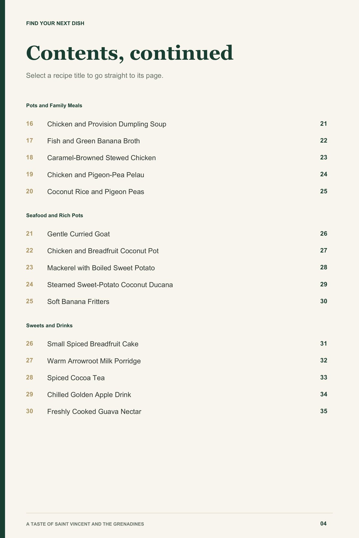 Contents, page 2 from A Taste of Saint Vincent and the Grenadines