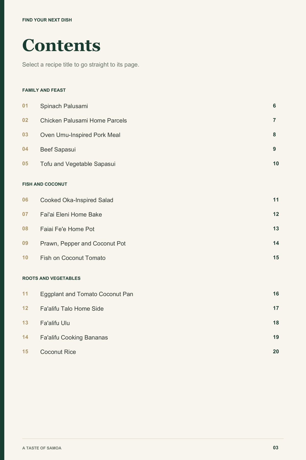 Contents, page 1 from A Taste of Samoa