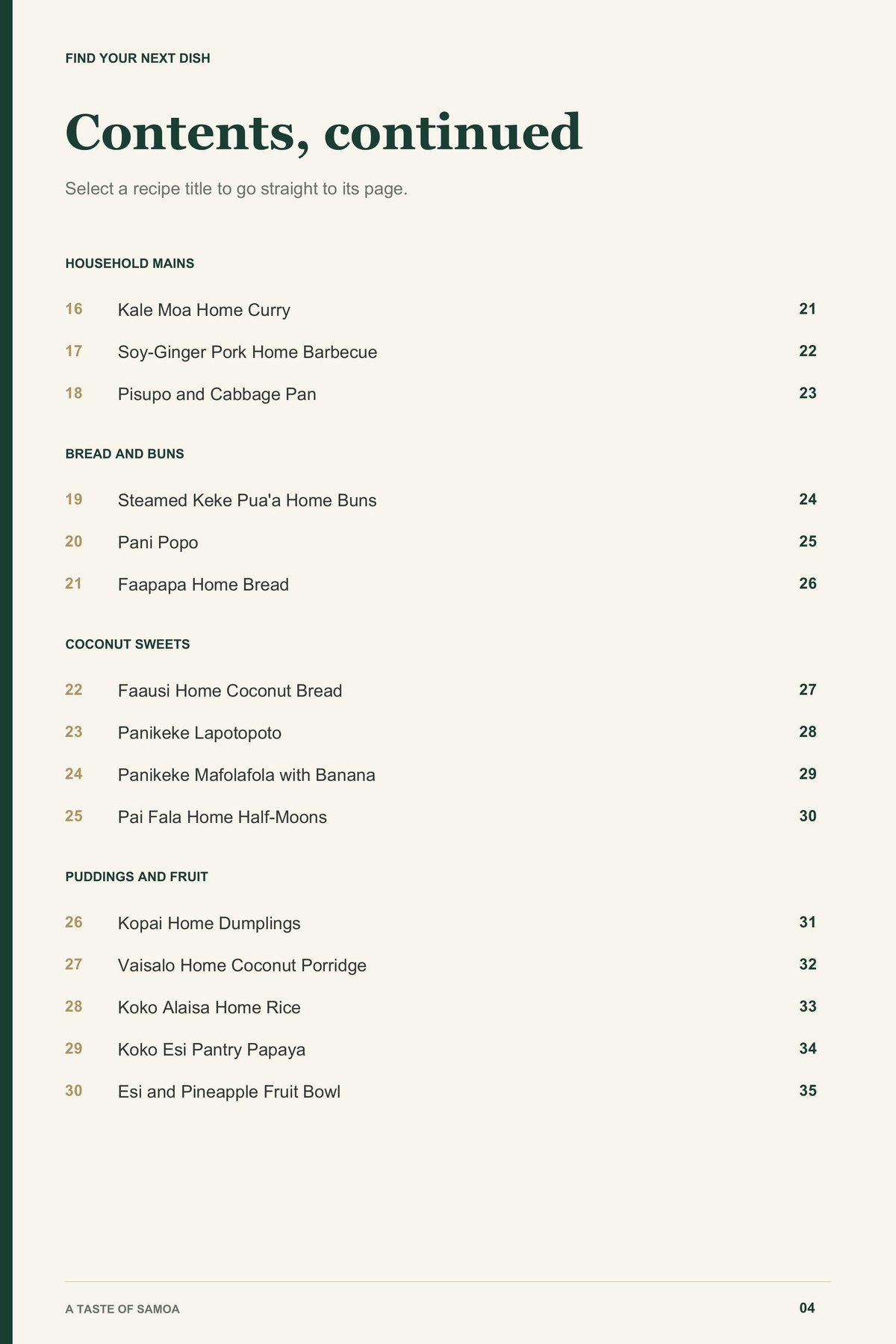 Contents, page 2 from A Taste of Samoa