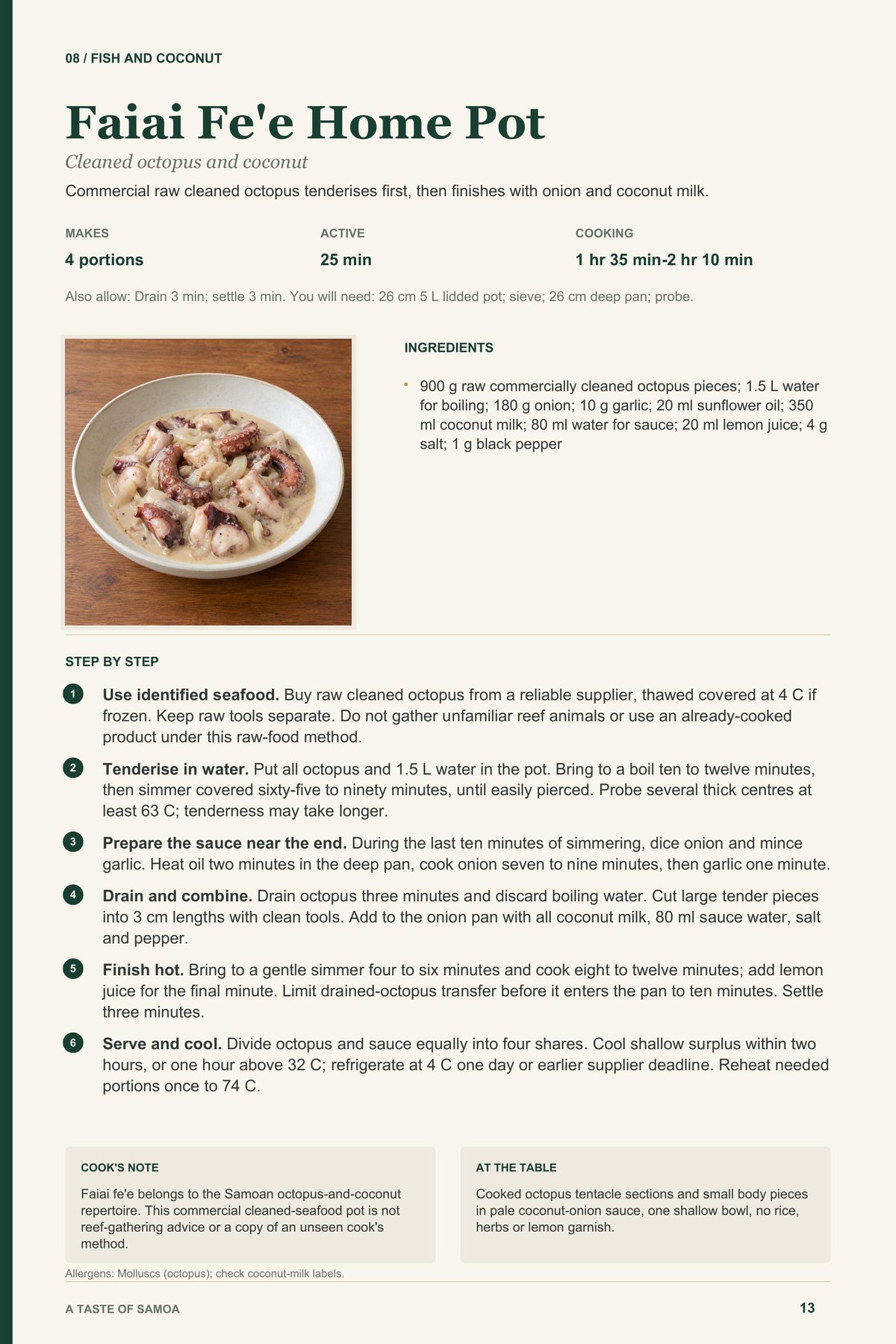 Faiai Fe'e Home Pot recipe page from A Taste of Samoa