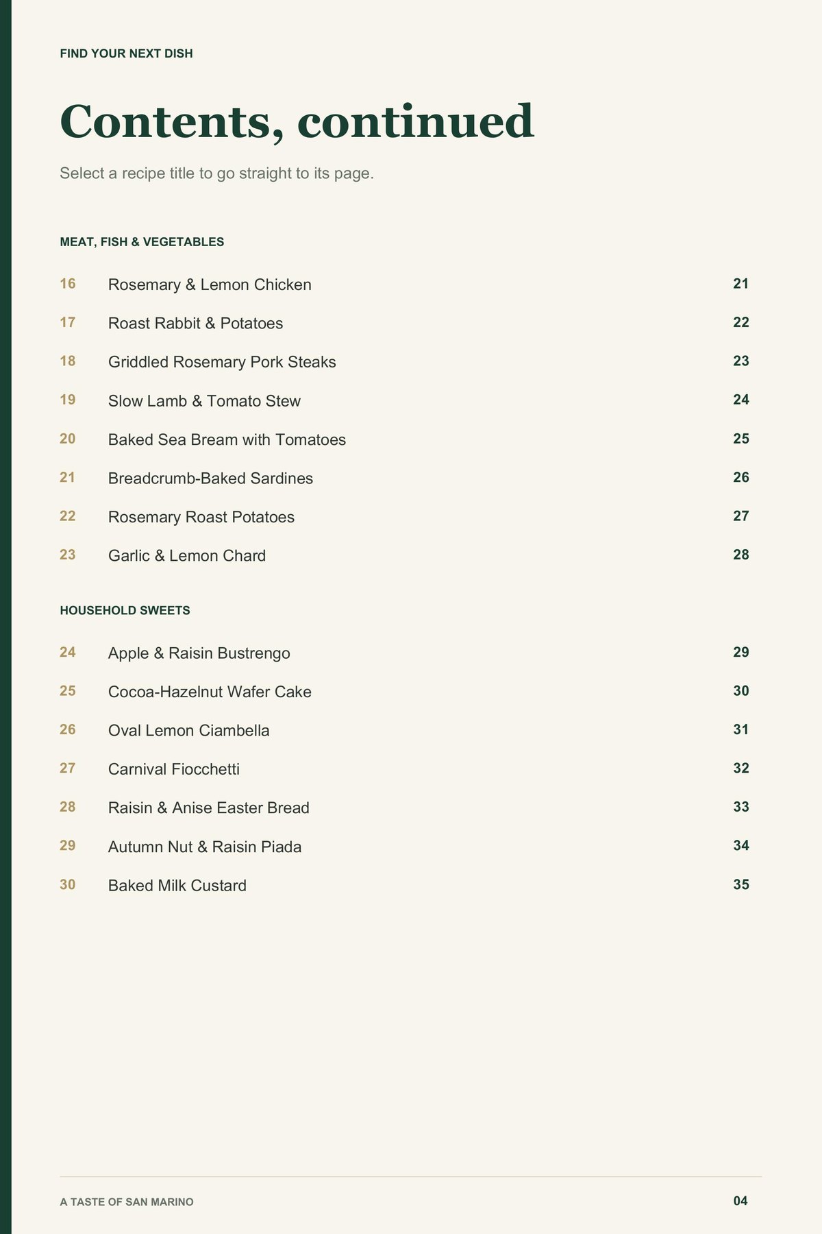 Contents, page 2 from A Taste of San Marino