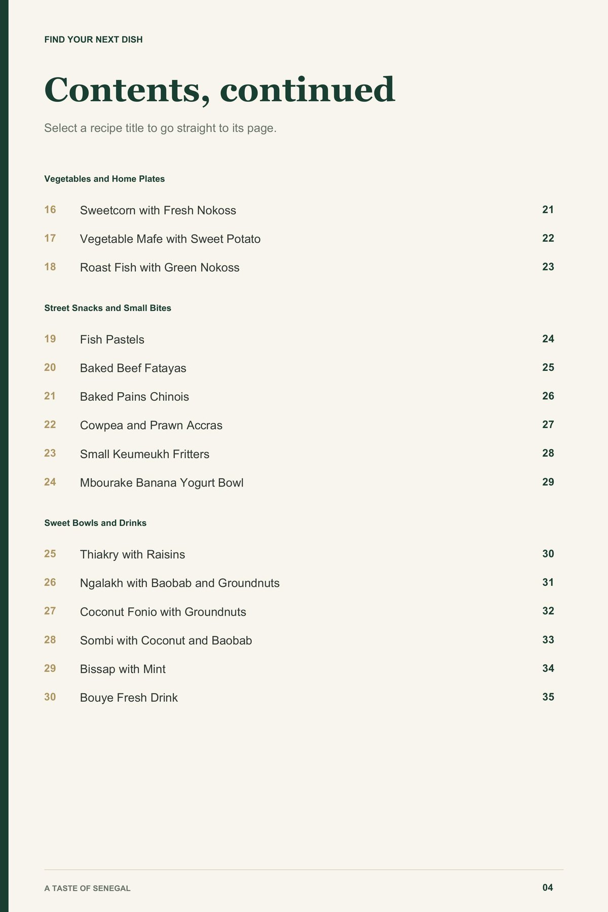 Contents, page 2 from A Taste of Senegal
