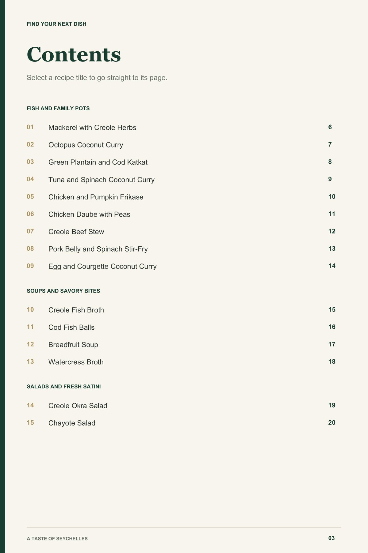 Contents, page 1 from A Taste of Seychelles