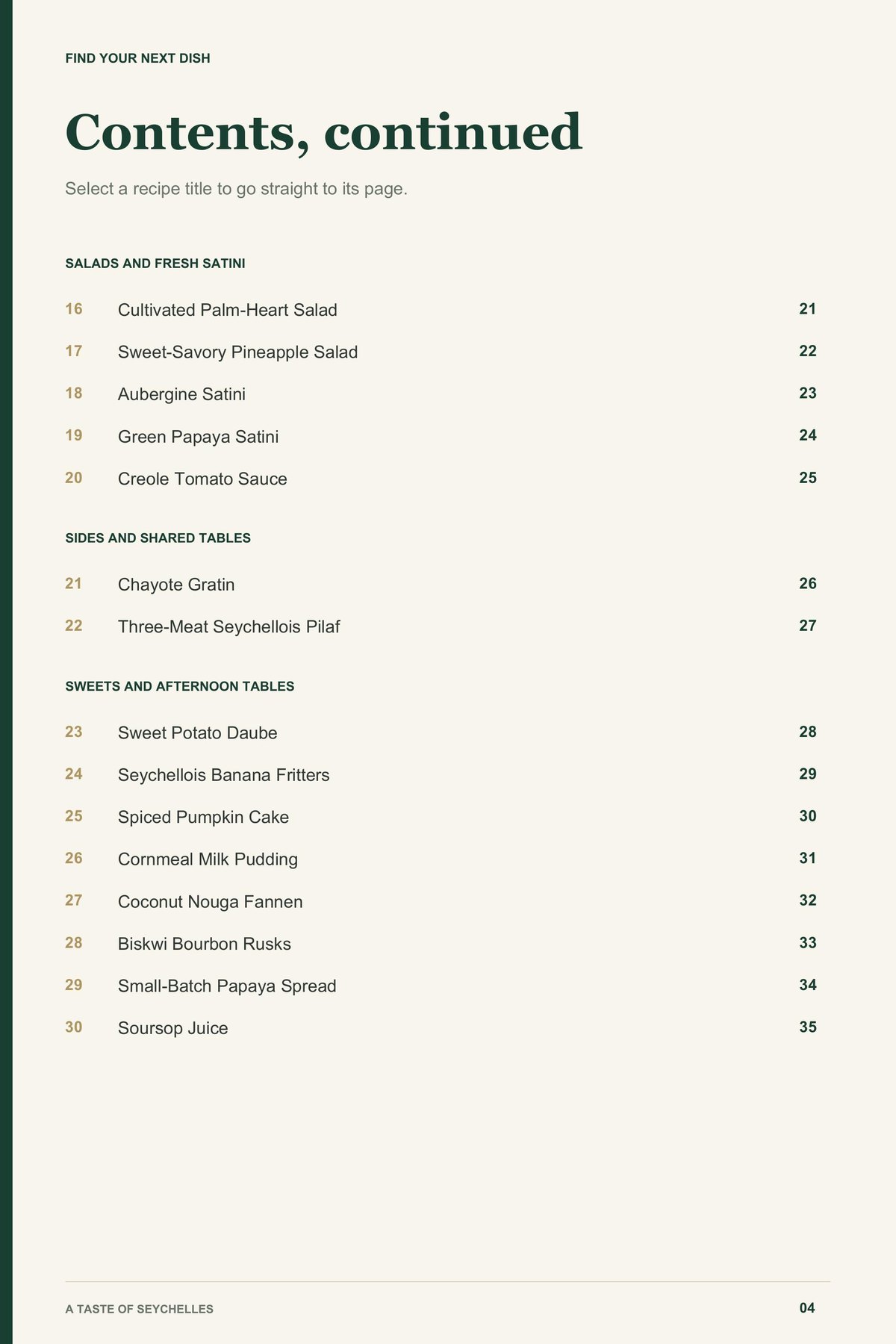 Contents, page 2 from A Taste of Seychelles