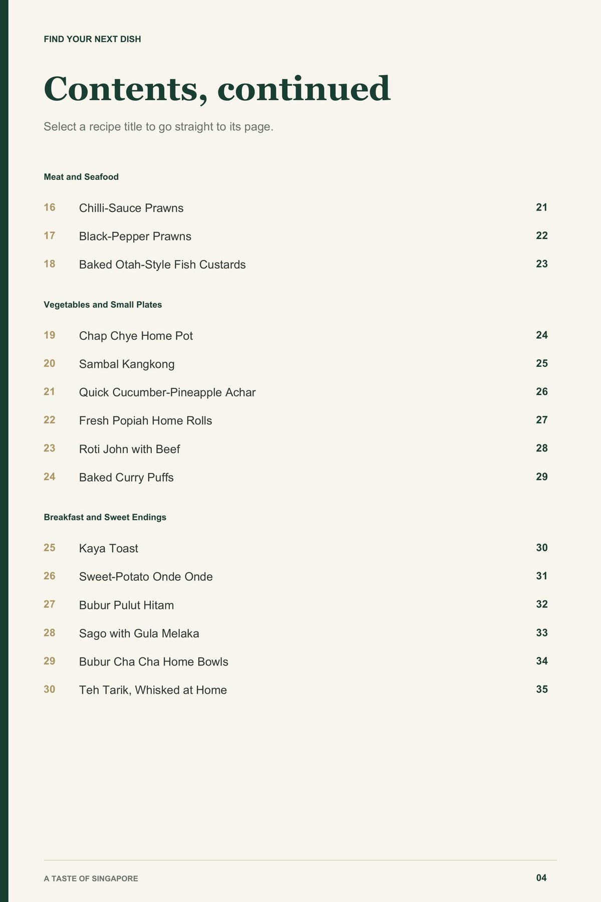 Contents, page 2 from A Taste of Singapore