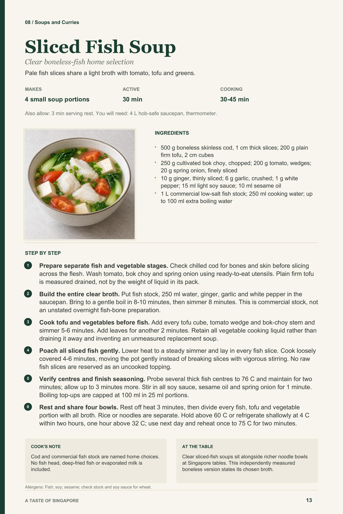 Sliced Fish Soup recipe page from A Taste of Singapore