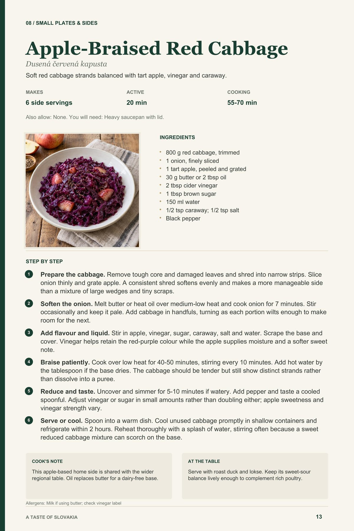 Apple-Braised Red Cabbage recipe page from A Taste of Slovakia