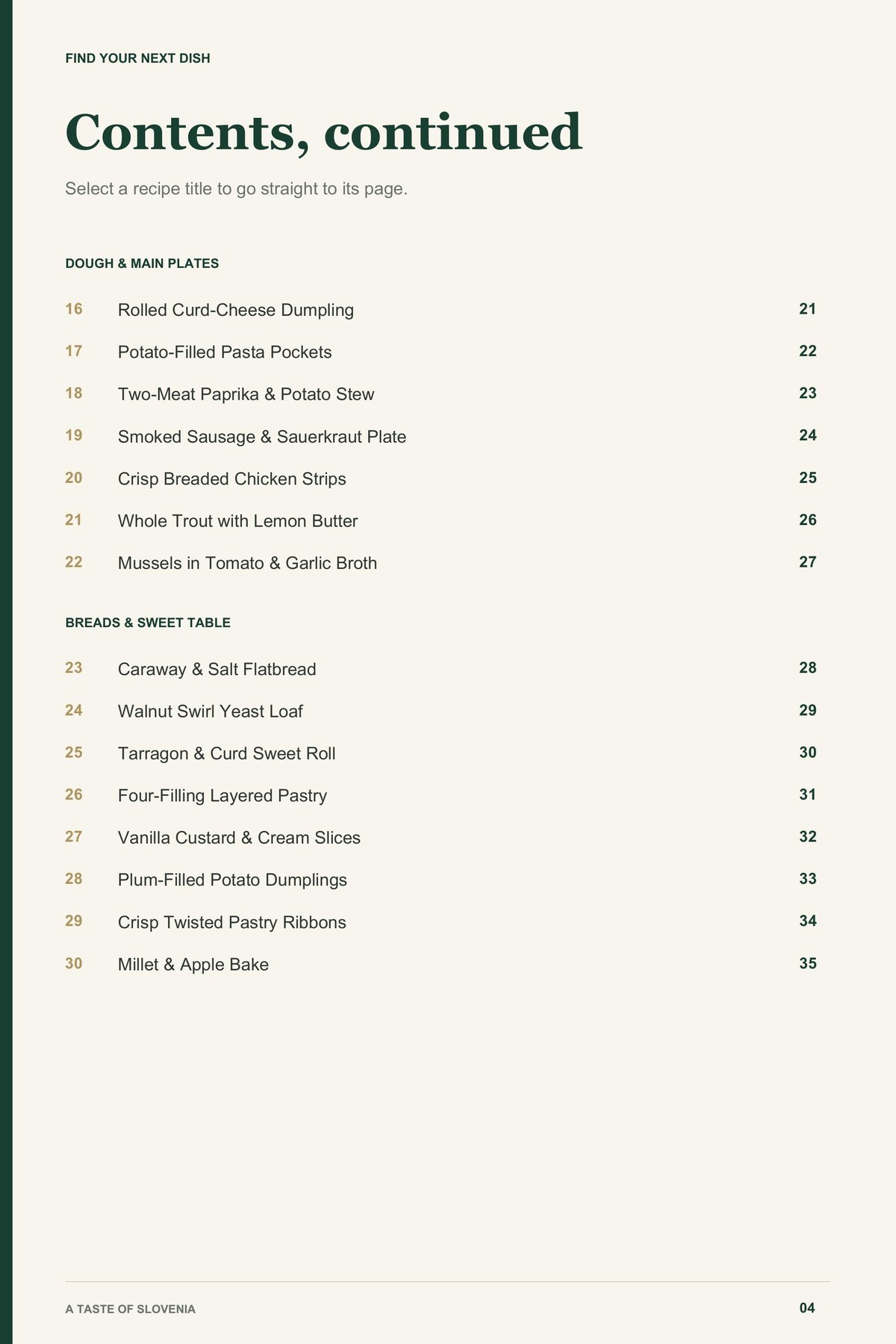 Contents, page 2 from A Taste of Slovenia