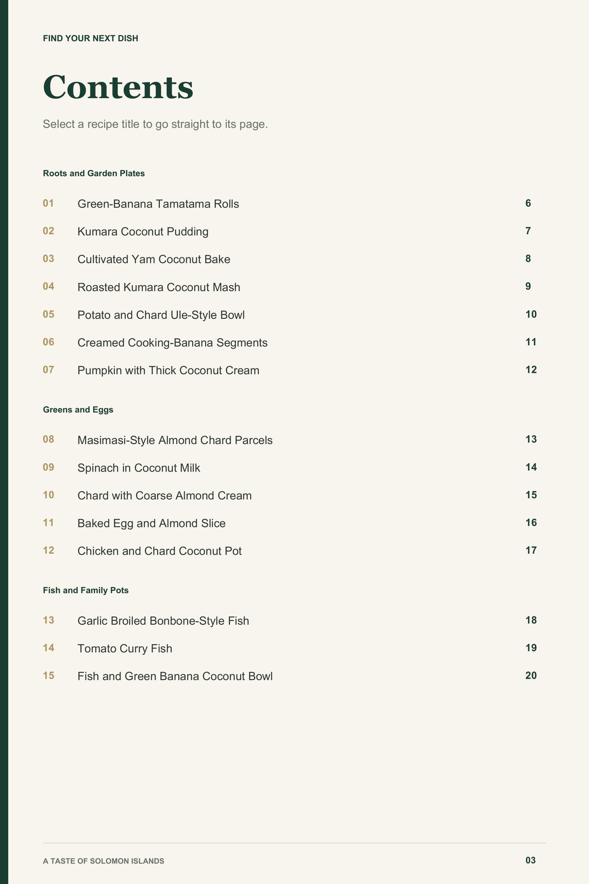 Contents, page 1 from A Taste of Solomon Islands