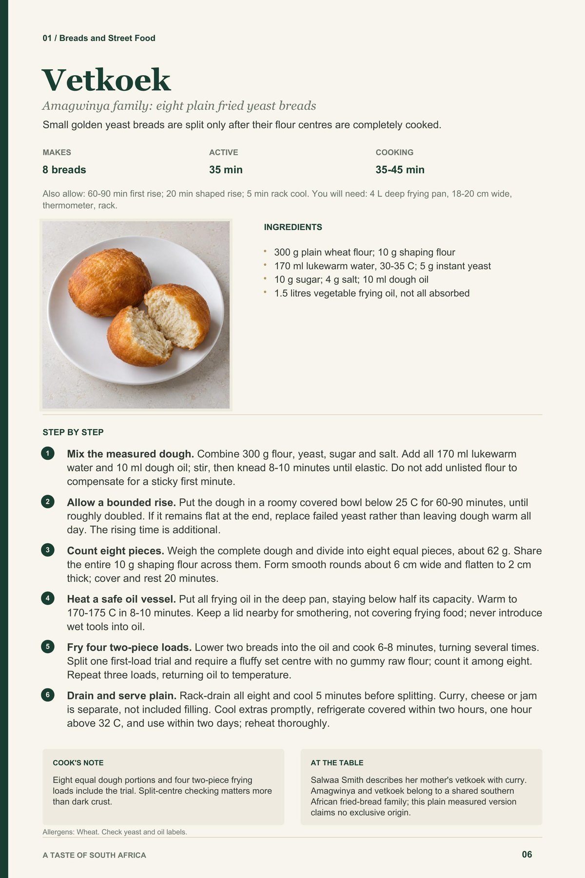 Vetkoek recipe page from A Taste of South Africa