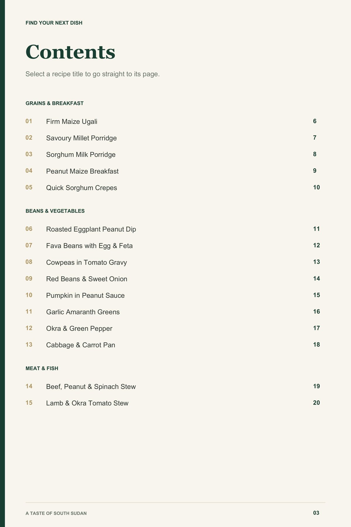 Contents, page 1 from A Taste of South Sudan