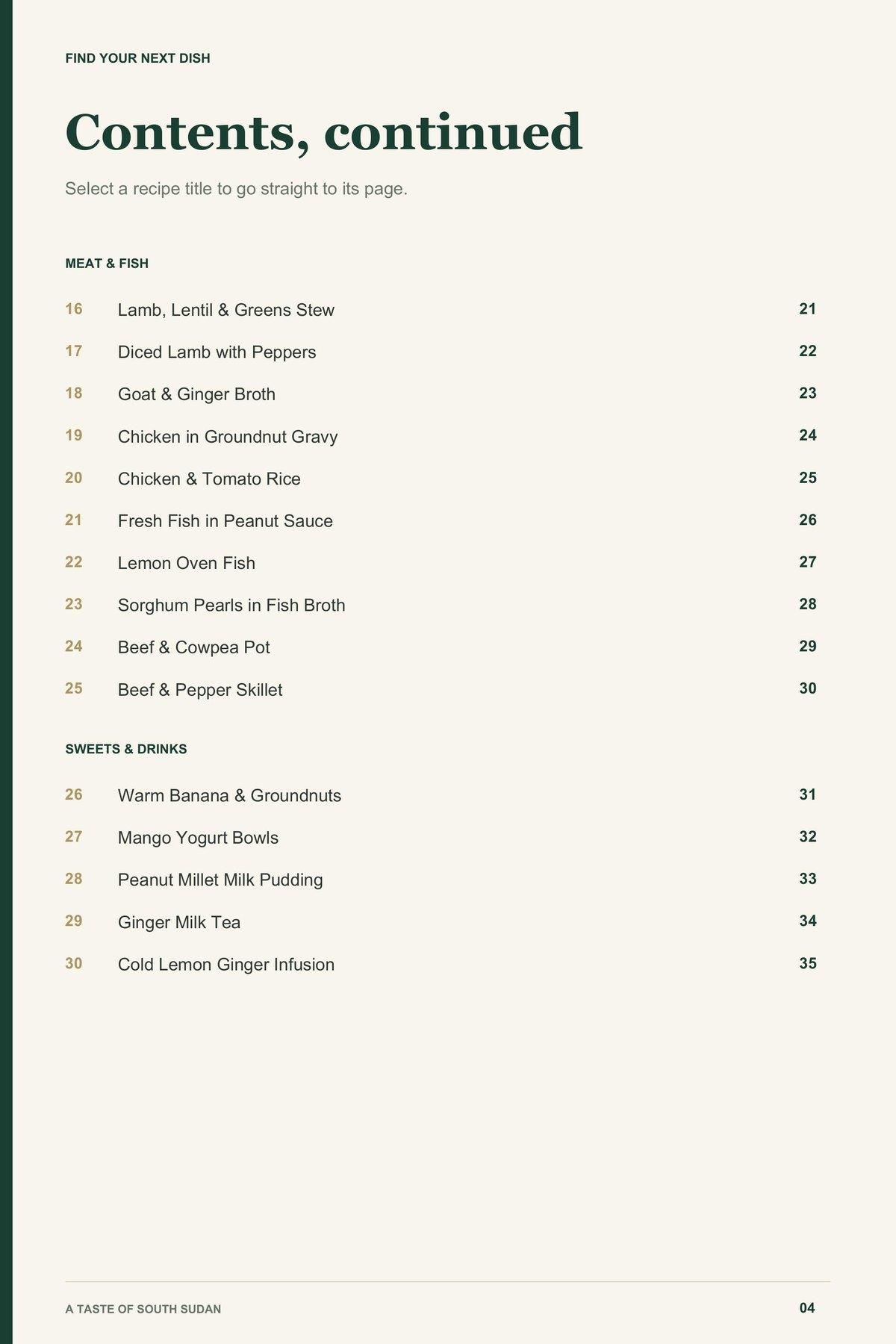 Contents, page 2 from A Taste of South Sudan