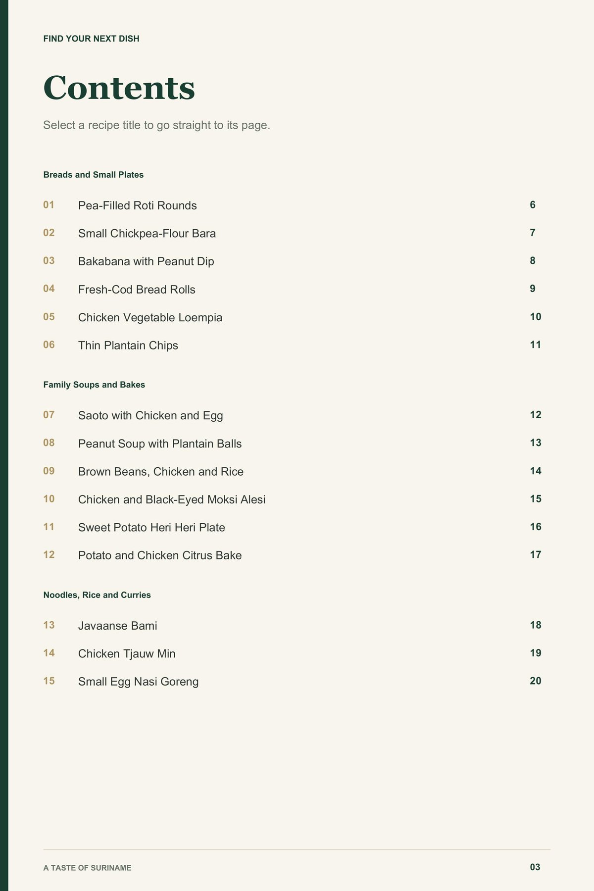 Contents, page 1 from A Taste of Suriname