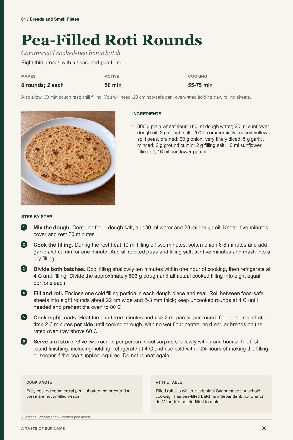 Pea-Filled Roti Rounds recipe page from A Taste of Suriname