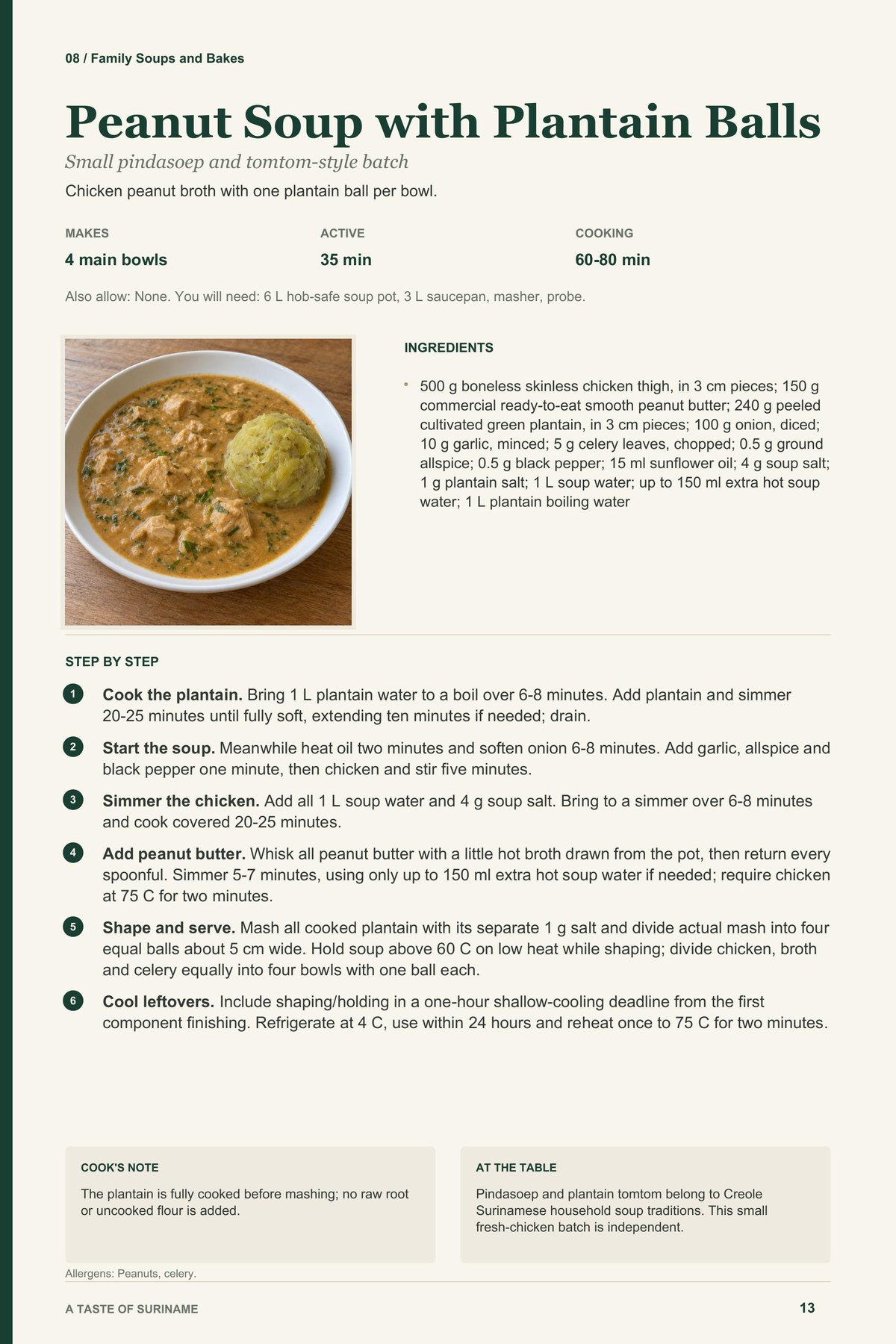 Peanut Soup with Plantain Balls recipe page from A Taste of Suriname