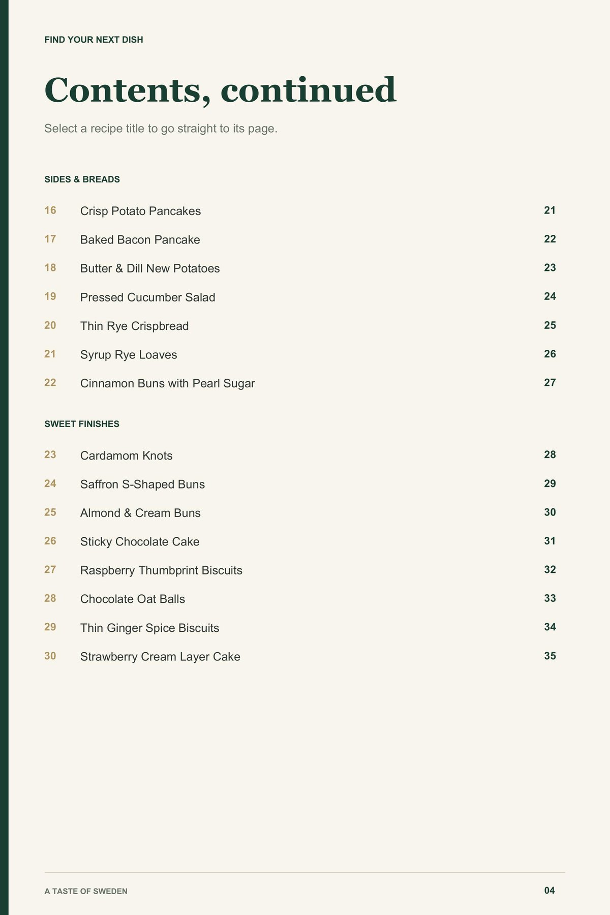 Contents, page 2 from A Taste of Sweden
