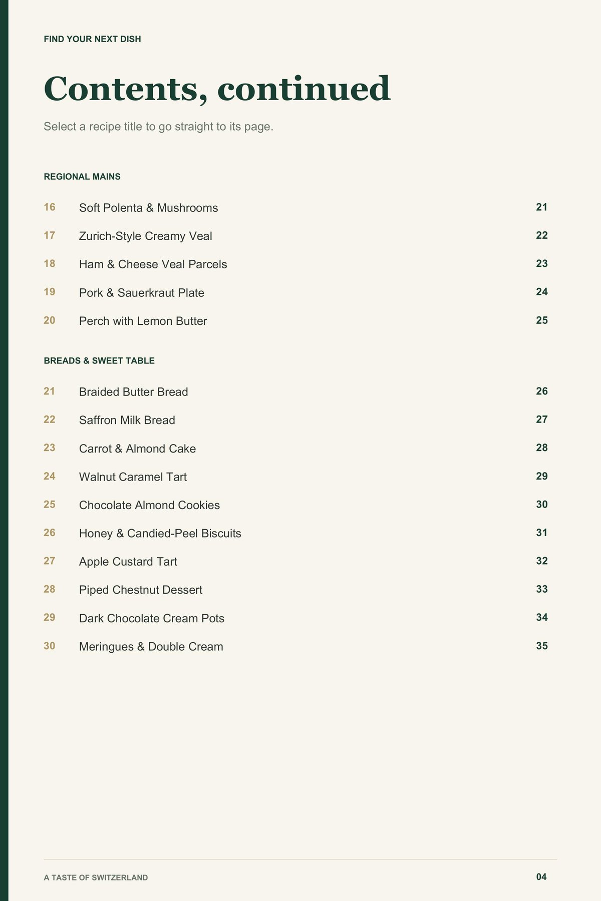 Contents, page 2 from A Taste of Switzerland