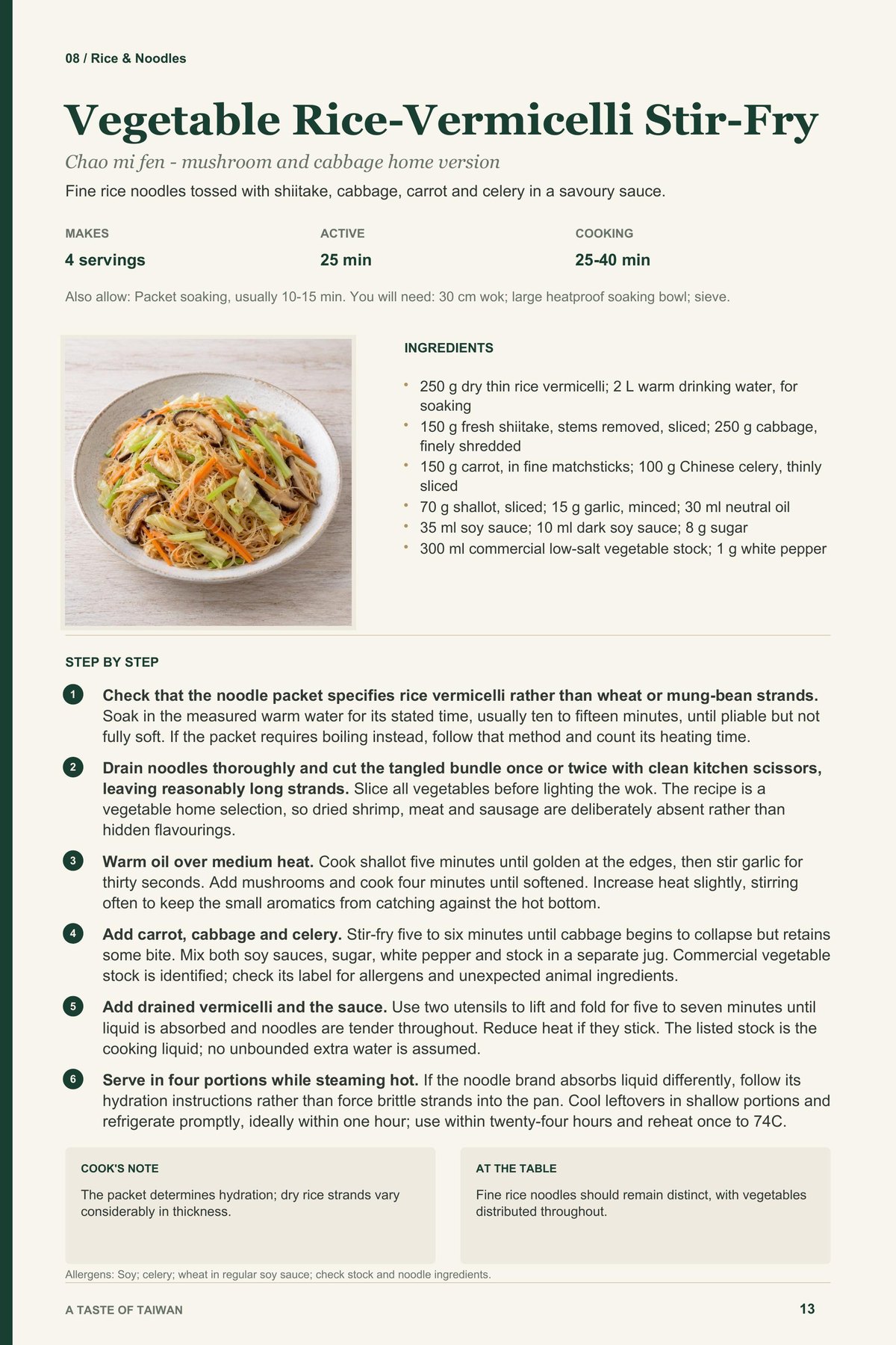 Vegetable Rice-Vermicelli Stir-Fry recipe page from A Taste of Taiwan