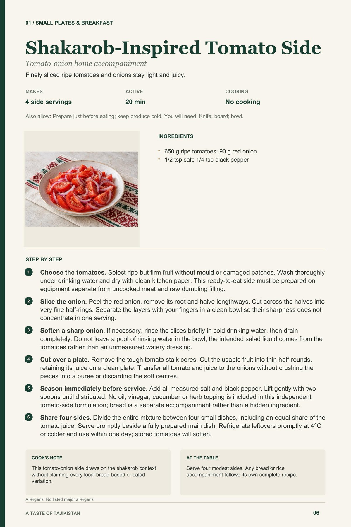 Shakarob-Inspired Tomato Side recipe page from A Taste of Tajikistan