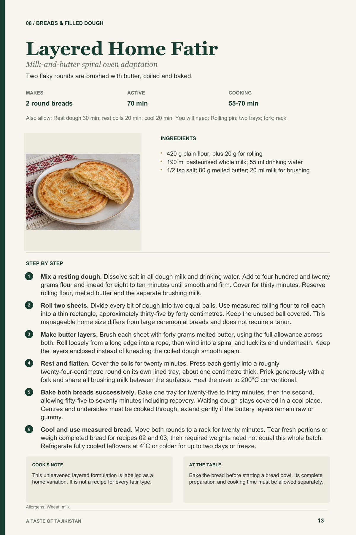 Layered Home Fatir recipe page from A Taste of Tajikistan
