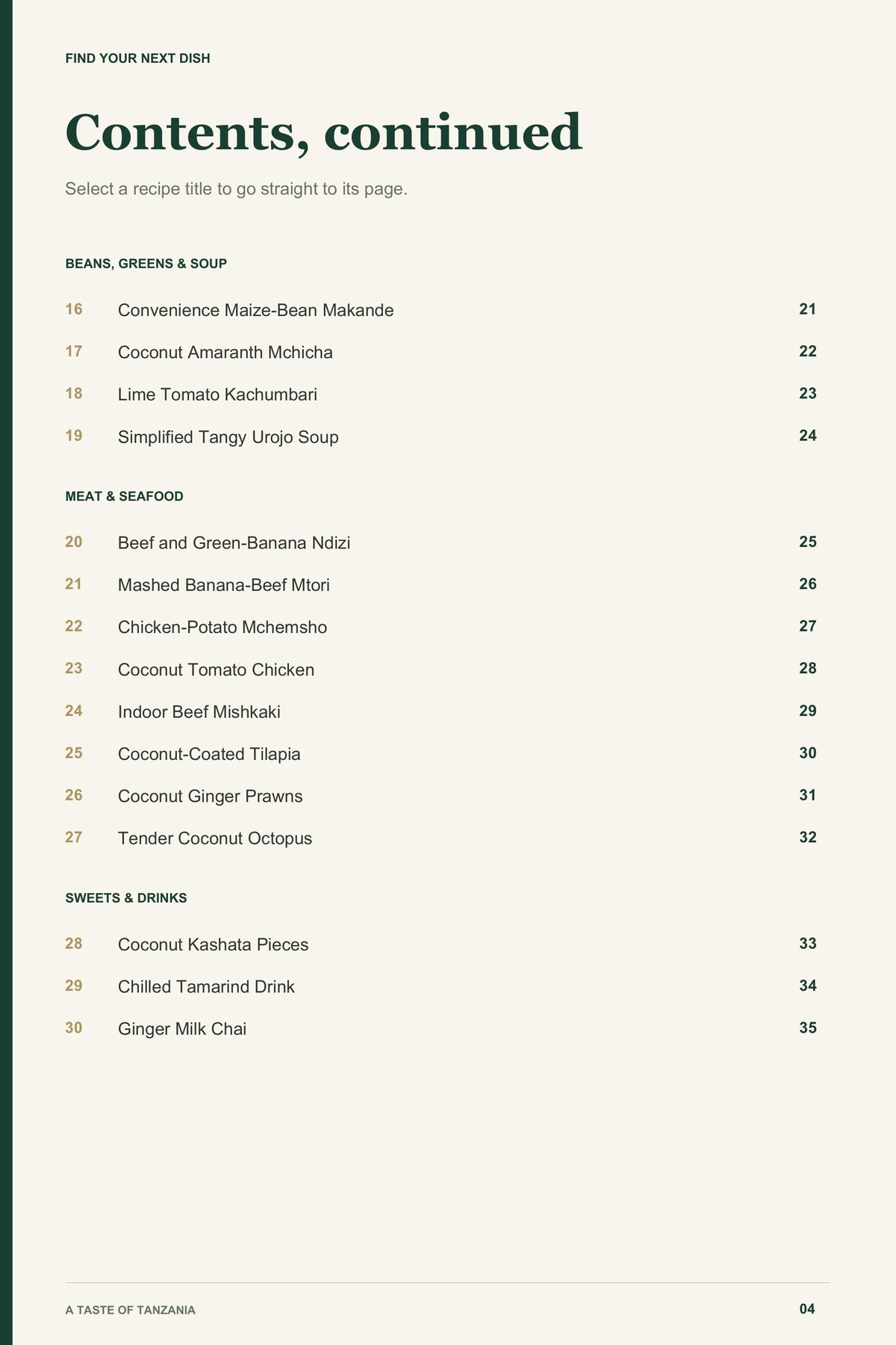 Contents, page 2 from A Taste of Tanzania