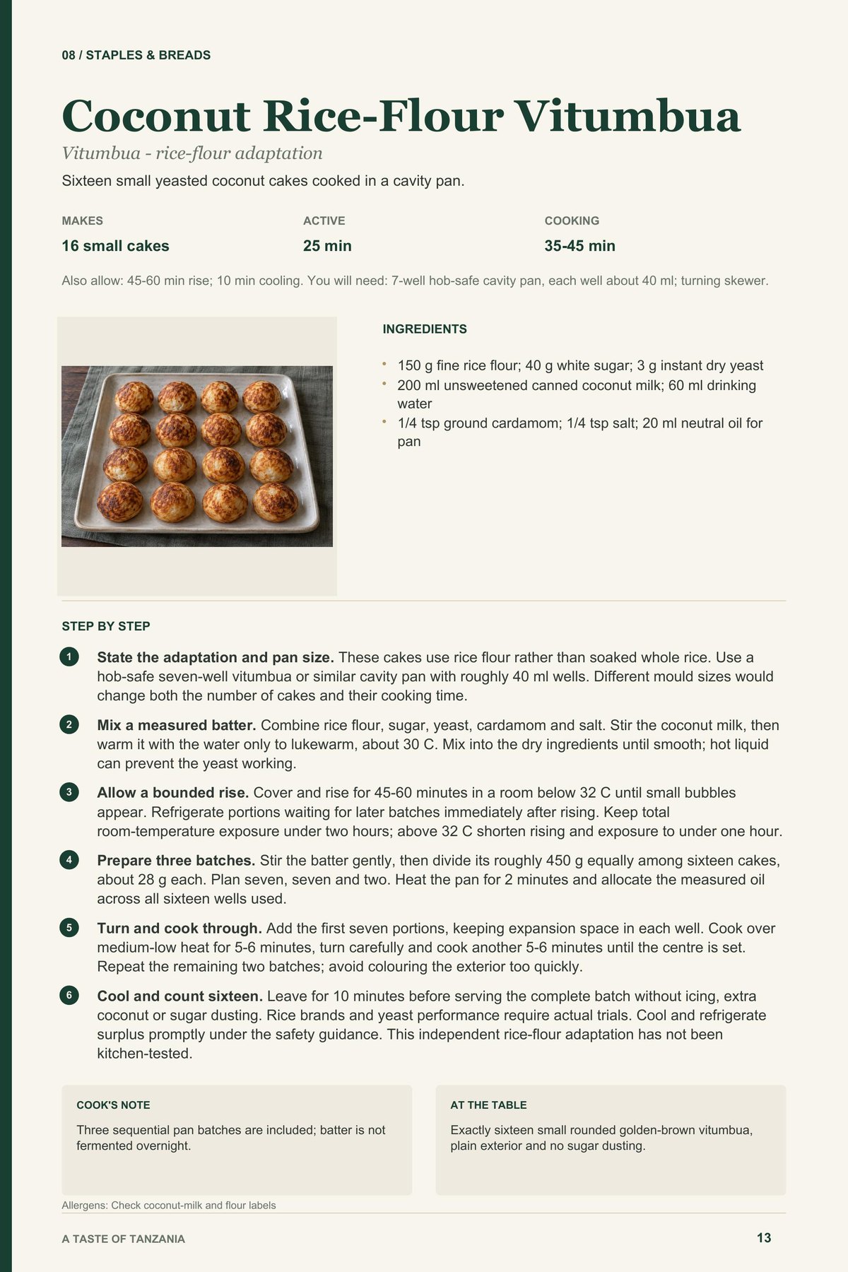 Coconut Rice-Flour Vitumbua recipe page from A Taste of Tanzania