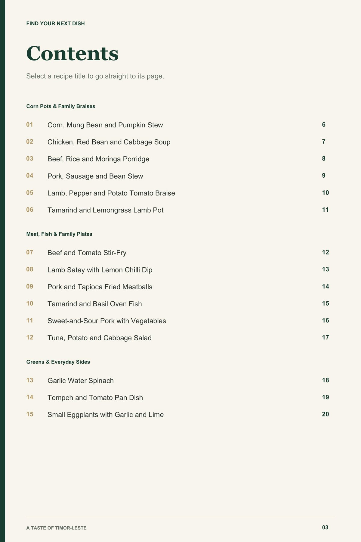 Contents, page 1 from A Taste of Timor-Leste