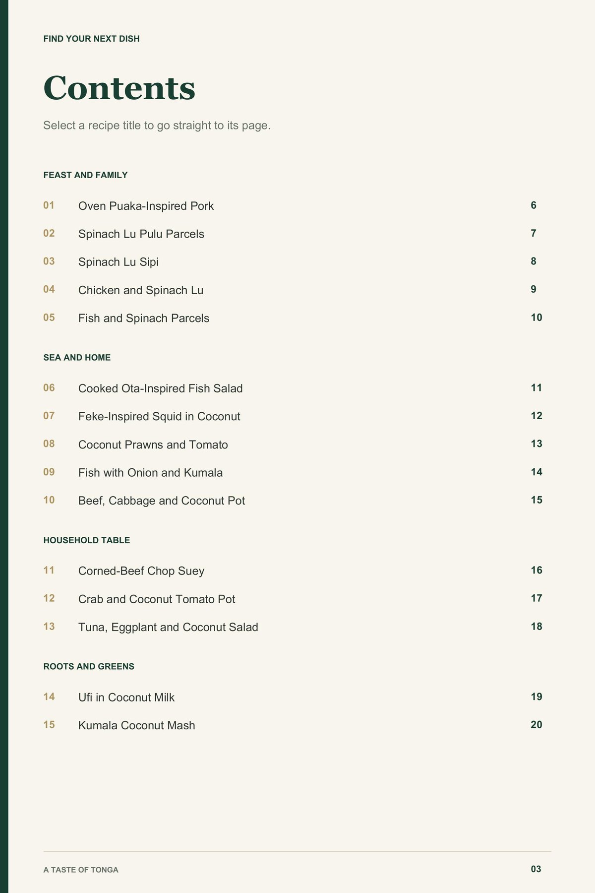 Contents, page 1 from A Taste of Tonga