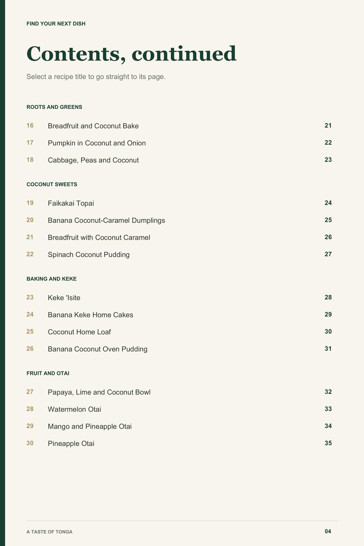 Contents, page 2 from A Taste of Tonga