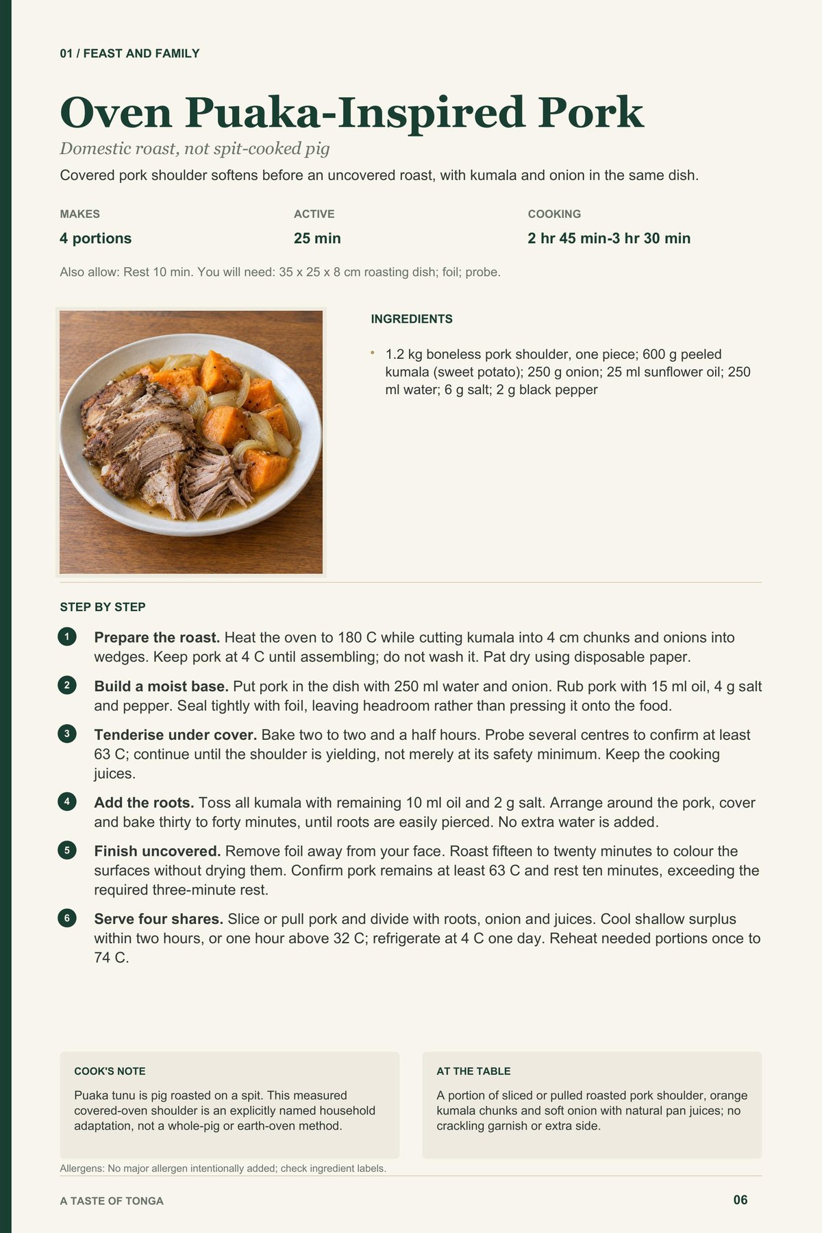 Oven Puaka-Inspired Pork recipe page from A Taste of Tonga