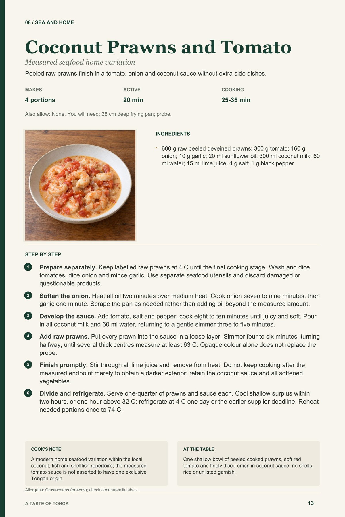 Coconut Prawns and Tomato recipe page from A Taste of Tonga