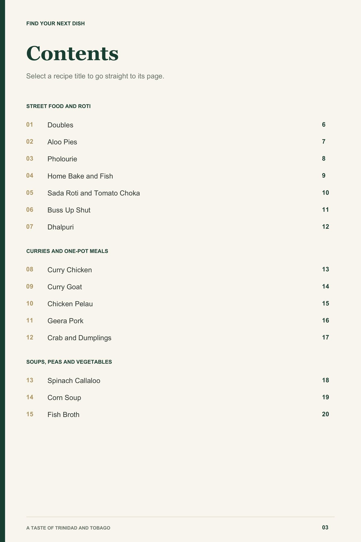 Contents, page 1 from A Taste of Trinidad and Tobago