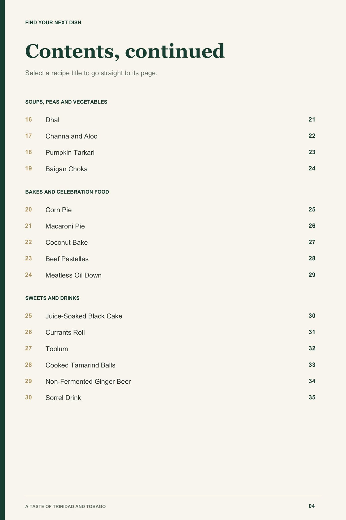 Contents, page 2 from A Taste of Trinidad and Tobago
