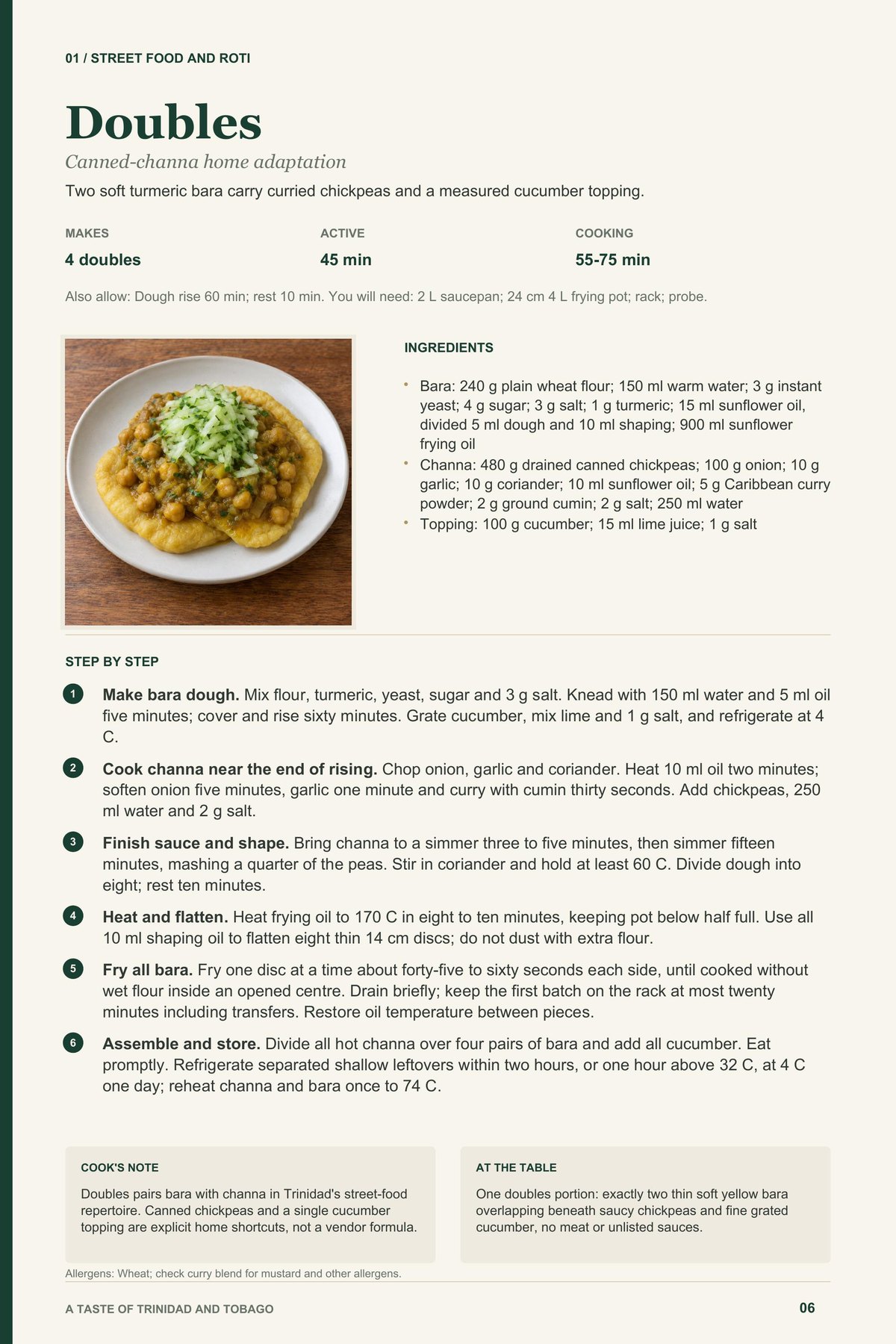 Doubles recipe page from A Taste of Trinidad and Tobago