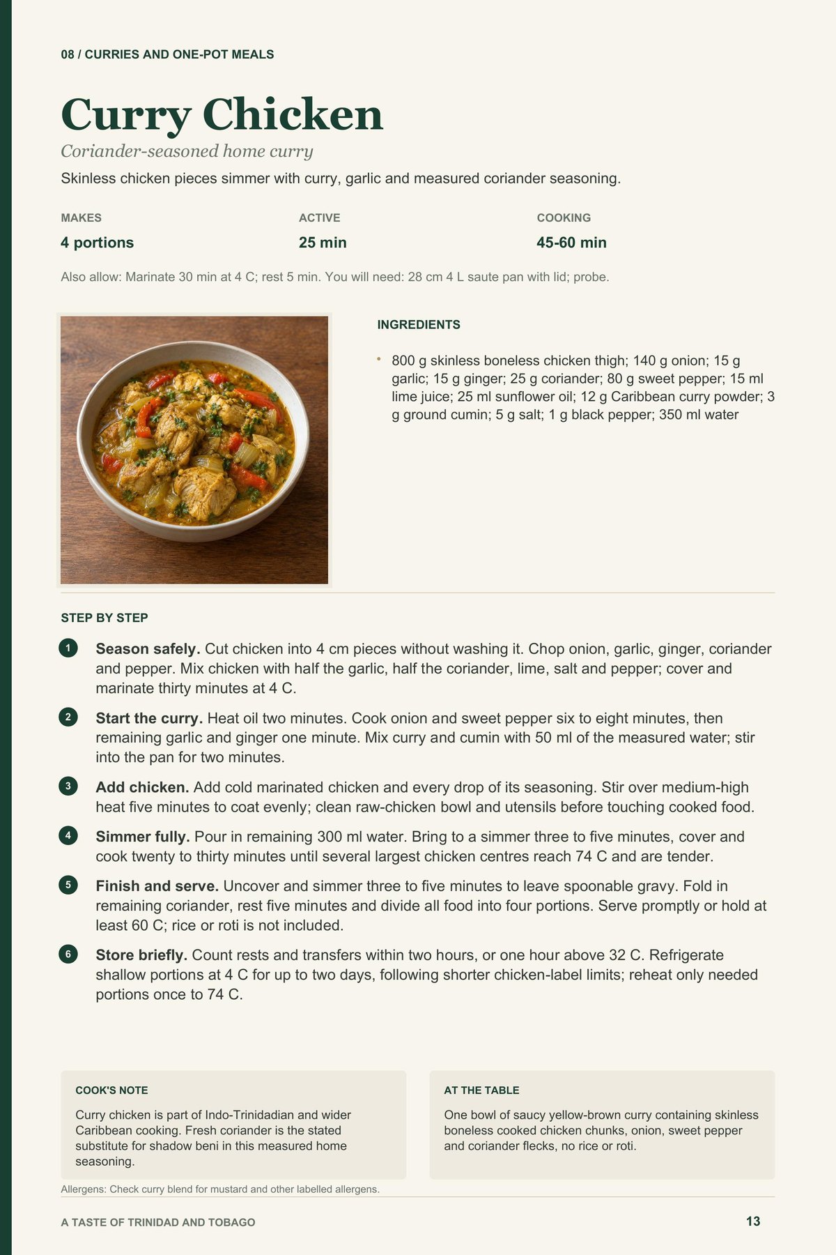 Curry Chicken recipe page from A Taste of Trinidad and Tobago
