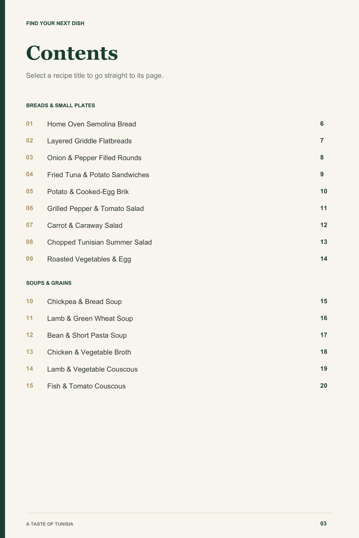 Contents, page 1 from A Taste of Tunisia