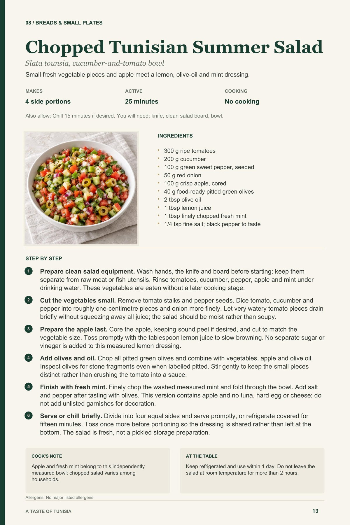 Chopped Tunisian Summer Salad recipe page from A Taste of Tunisia