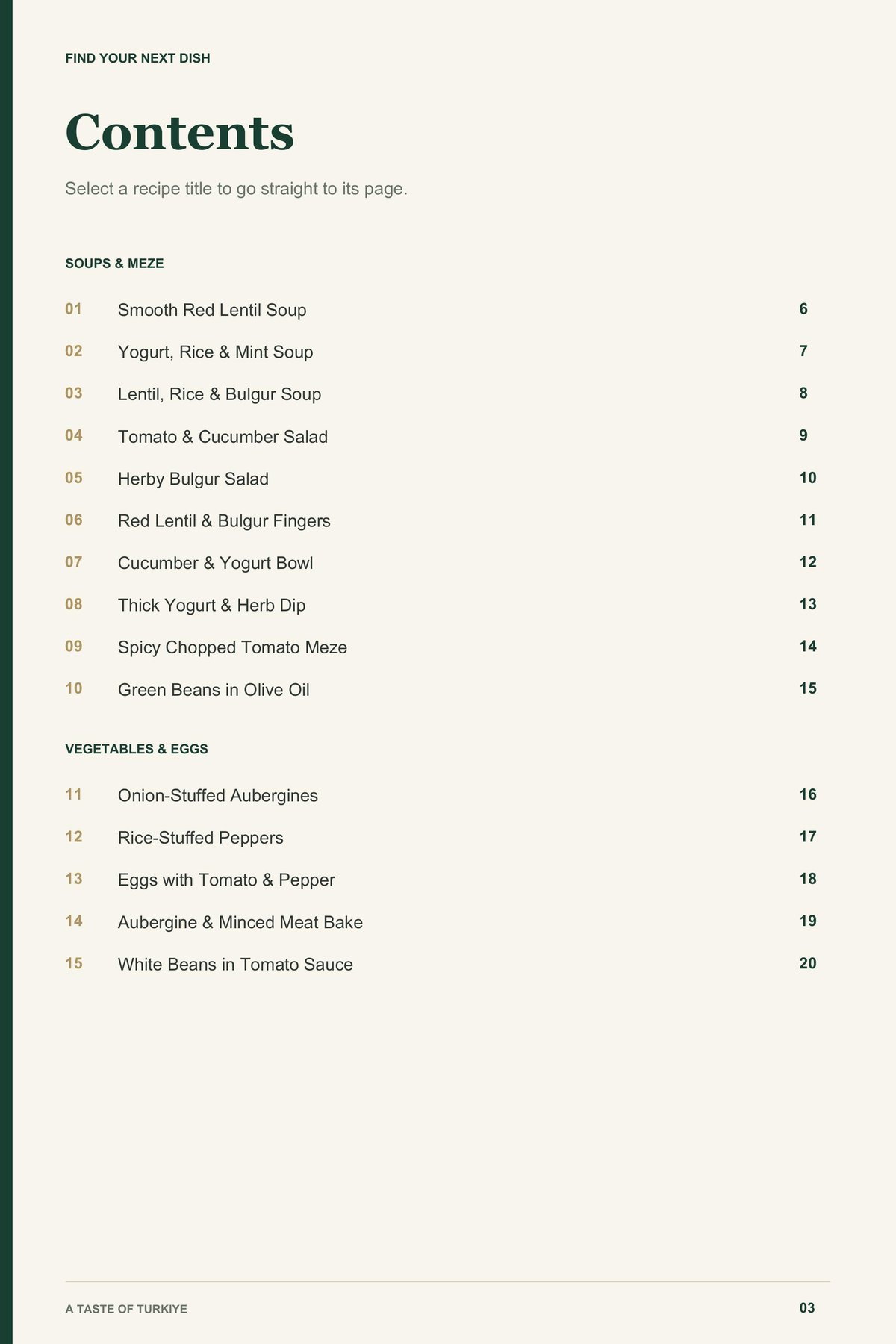 Contents, page 1 from A Taste of Turkiye