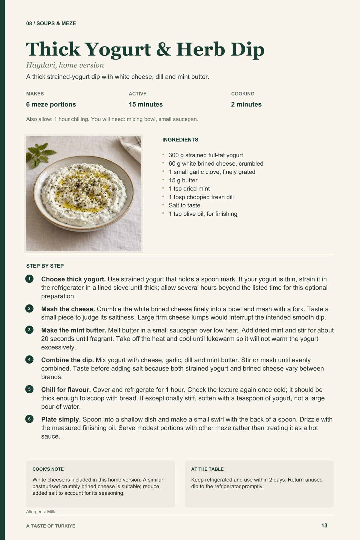 Thick Yogurt & Herb Dip recipe page from A Taste of Turkiye